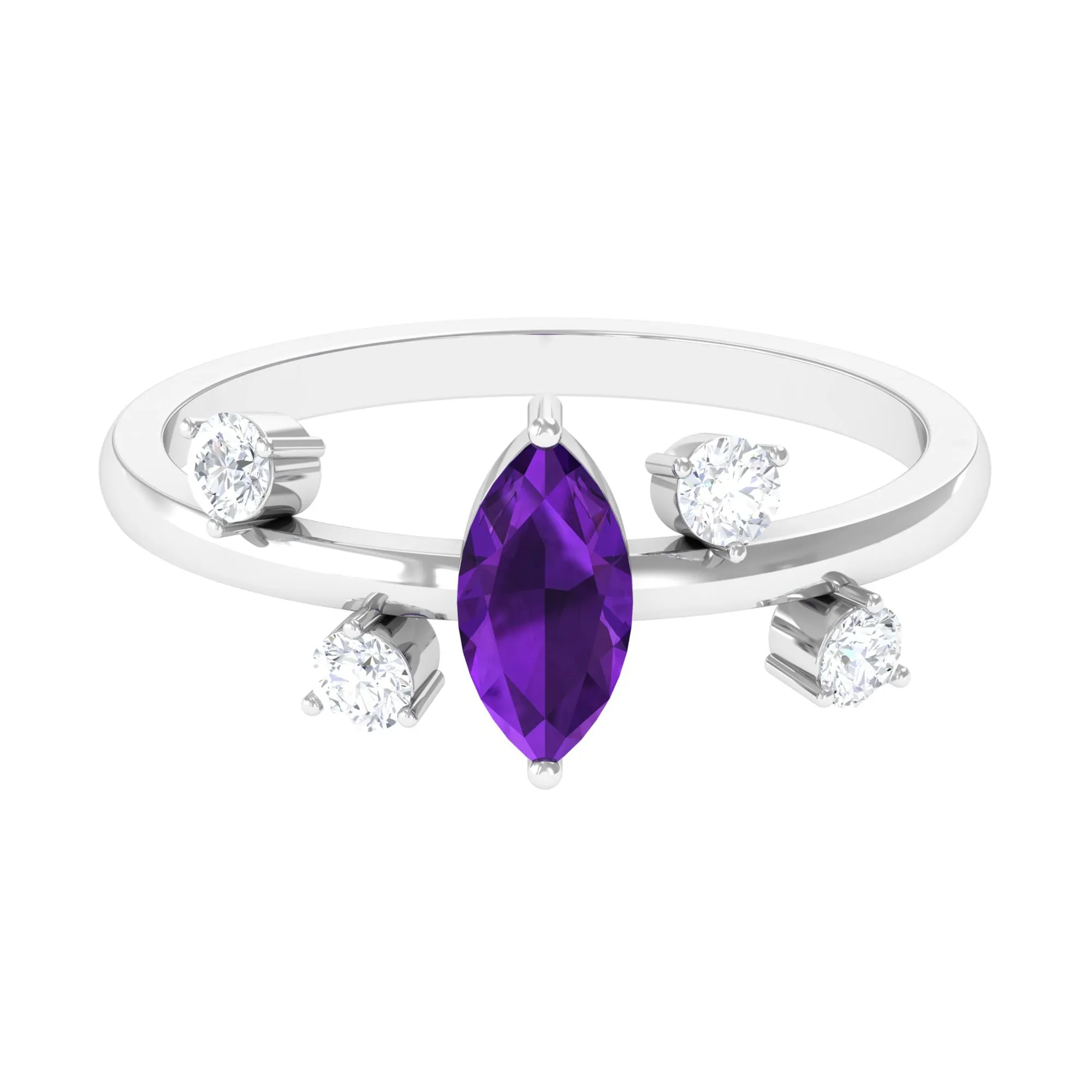 1 Ct Marquise Amethyst Engagement Ring with Scatter Diamond