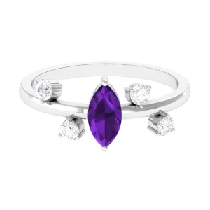 1 Ct Marquise Amethyst Engagement Ring with Scatter Diamond