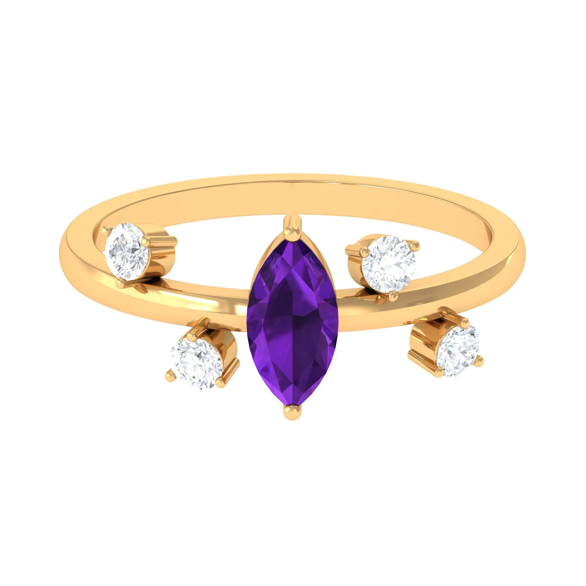 1 Ct Marquise Amethyst Engagement Ring with Scatter Diamond