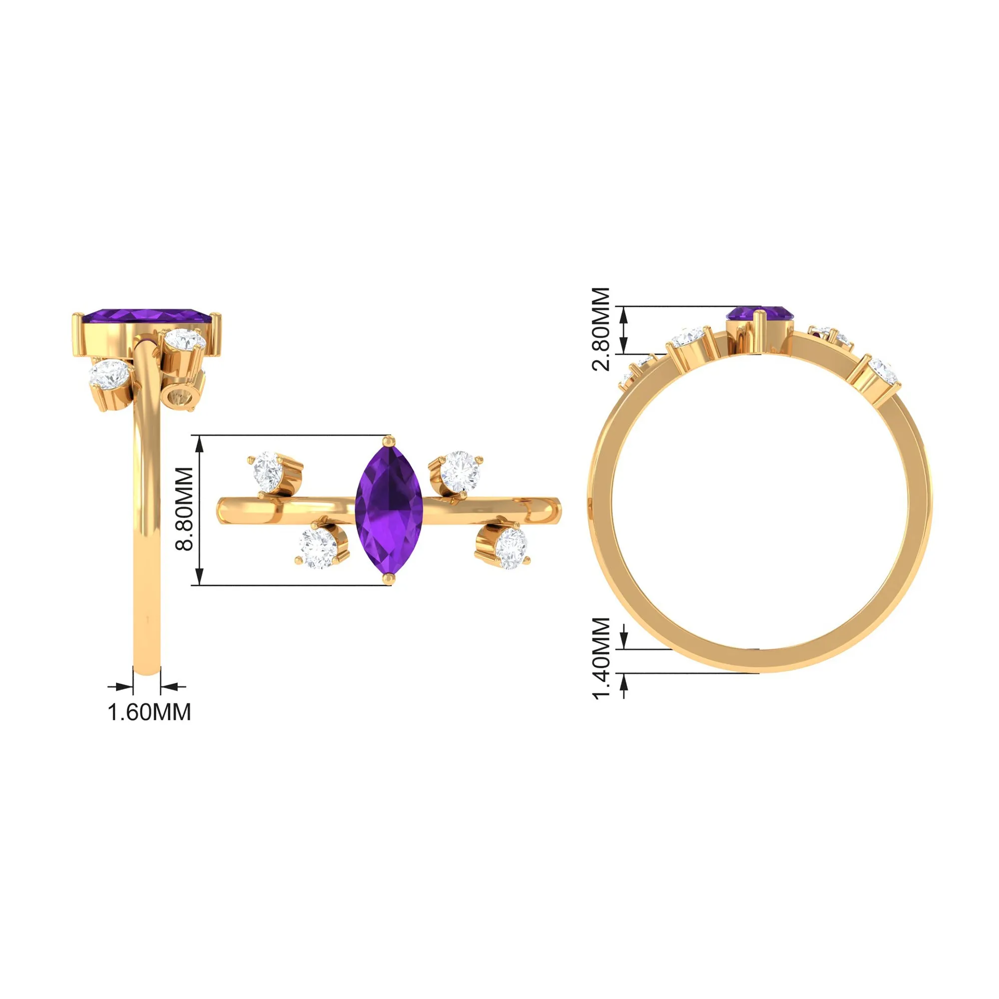 1 Ct Marquise Amethyst Engagement Ring with Scatter Diamond