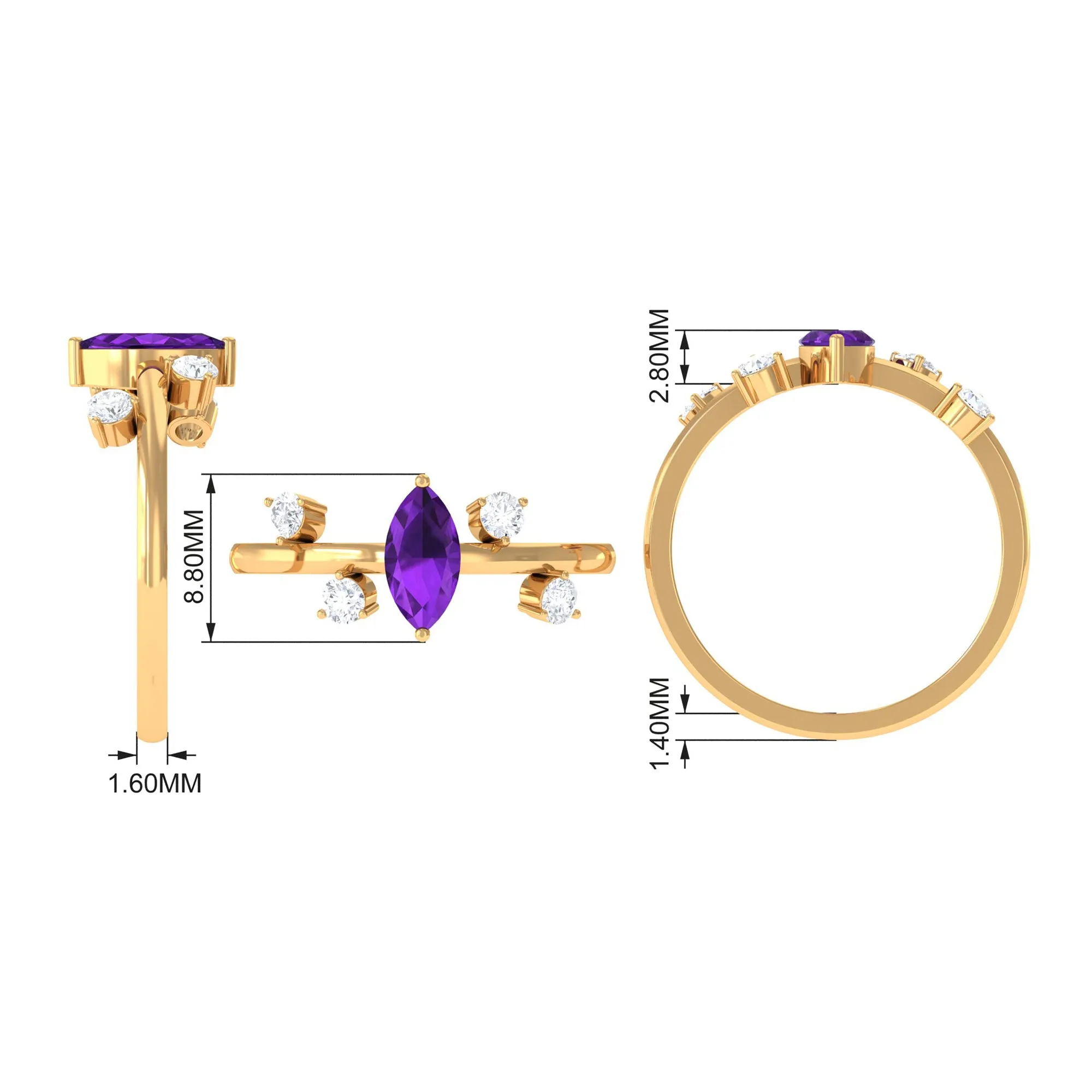 1 Ct Marquise Amethyst Engagement Ring with Scatter Diamond