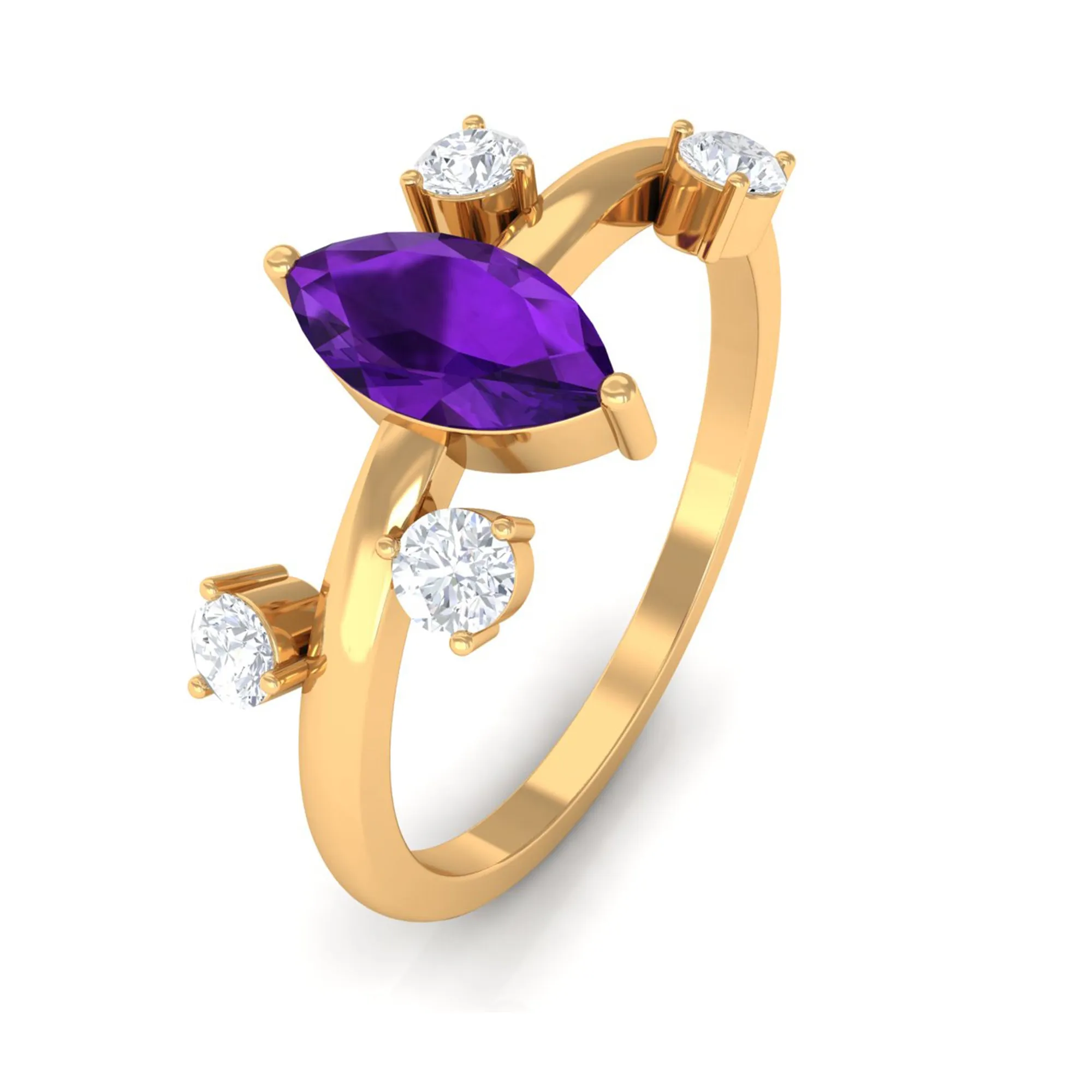 1 Ct Marquise Amethyst Engagement Ring with Scatter Diamond