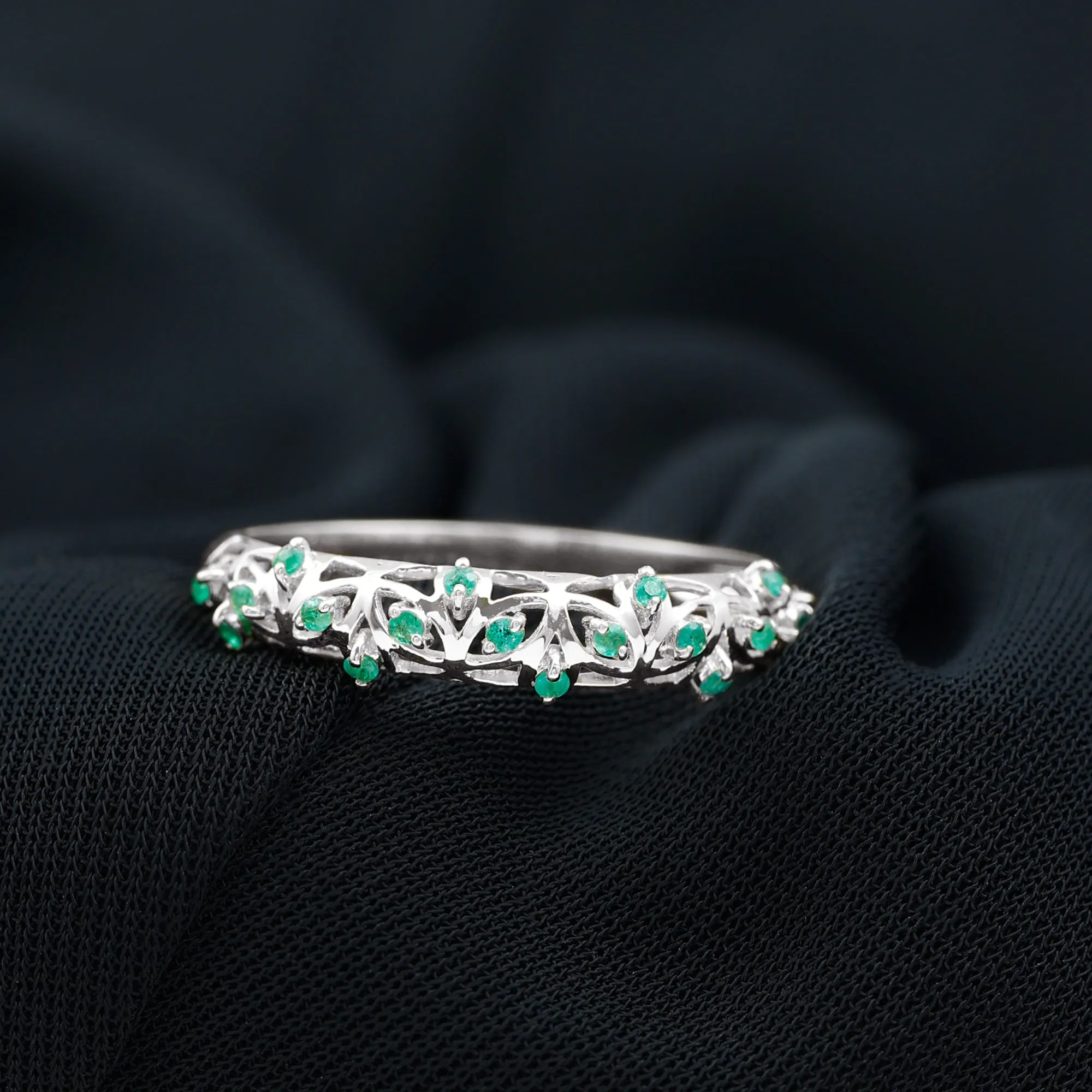 1/2 CT Emerald Filigree Band Ring in Prong Setting