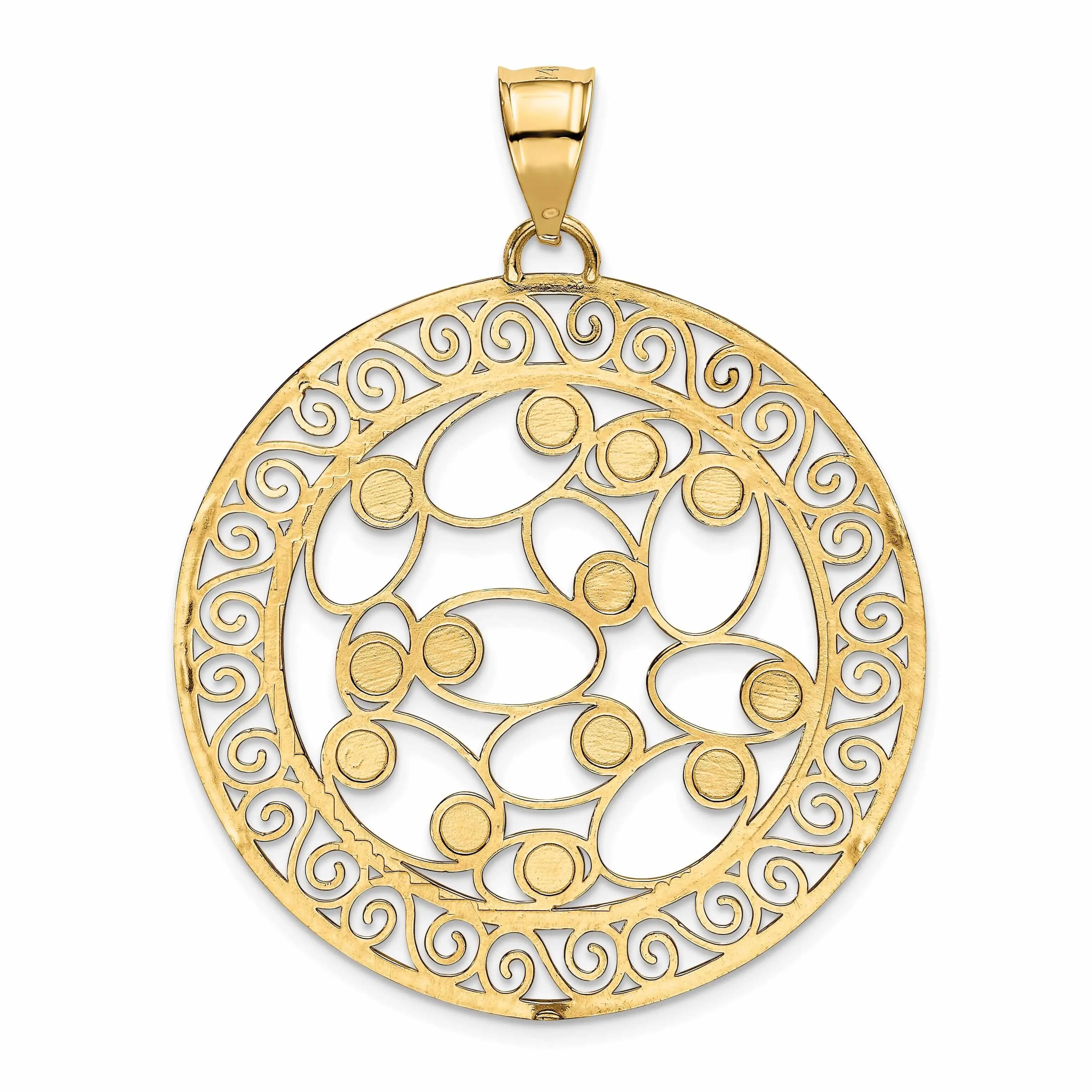 14 Two Tone Gold Diamond Cut Filigree Pendant