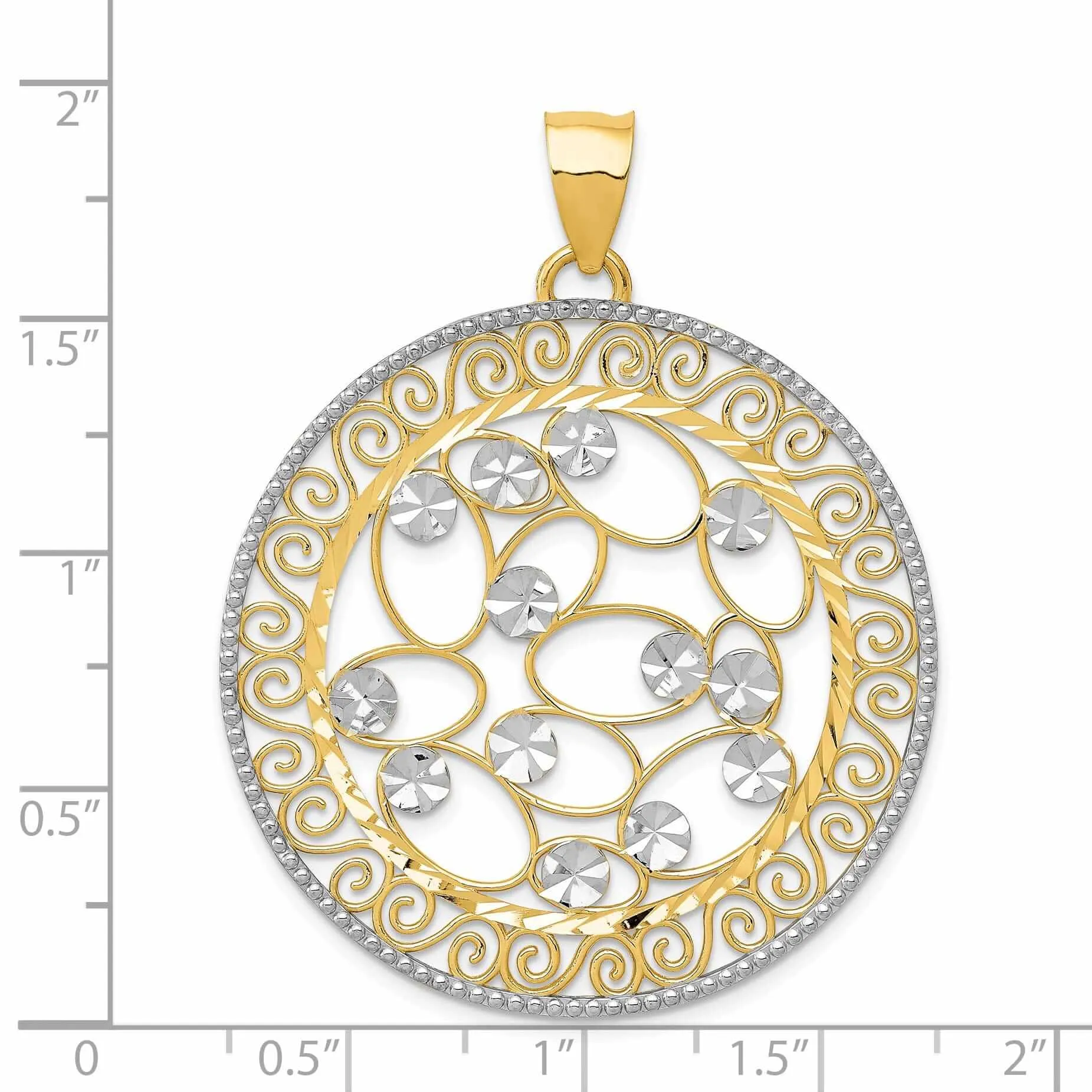 14 Two Tone Gold Diamond Cut Filigree Pendant