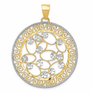 14 Two Tone Gold Diamond Cut Filigree Pendant