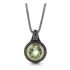 14K And 925 Sterling Silver Pendant With Green Amethyst (141P114808GA)