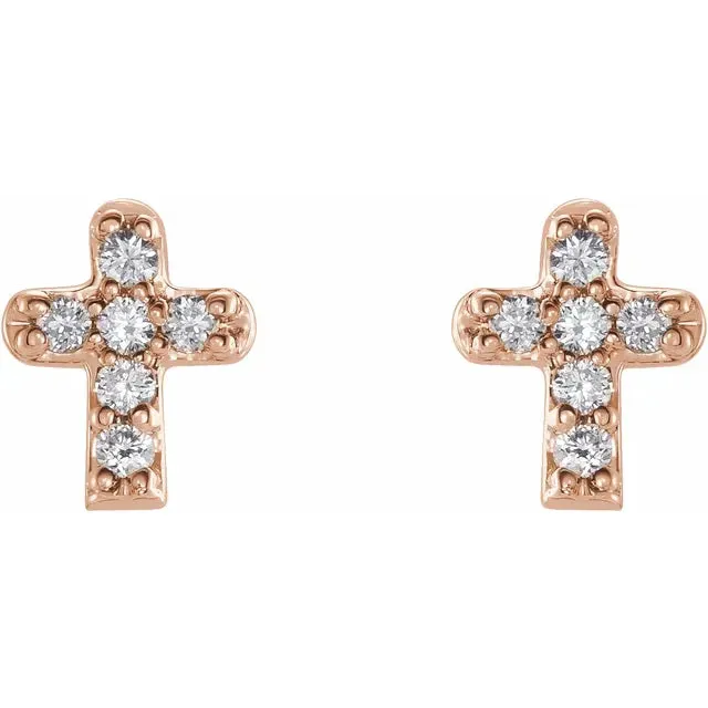 14K Rose Gold .06 CTW Natural Diamond Youth Cross Earrings