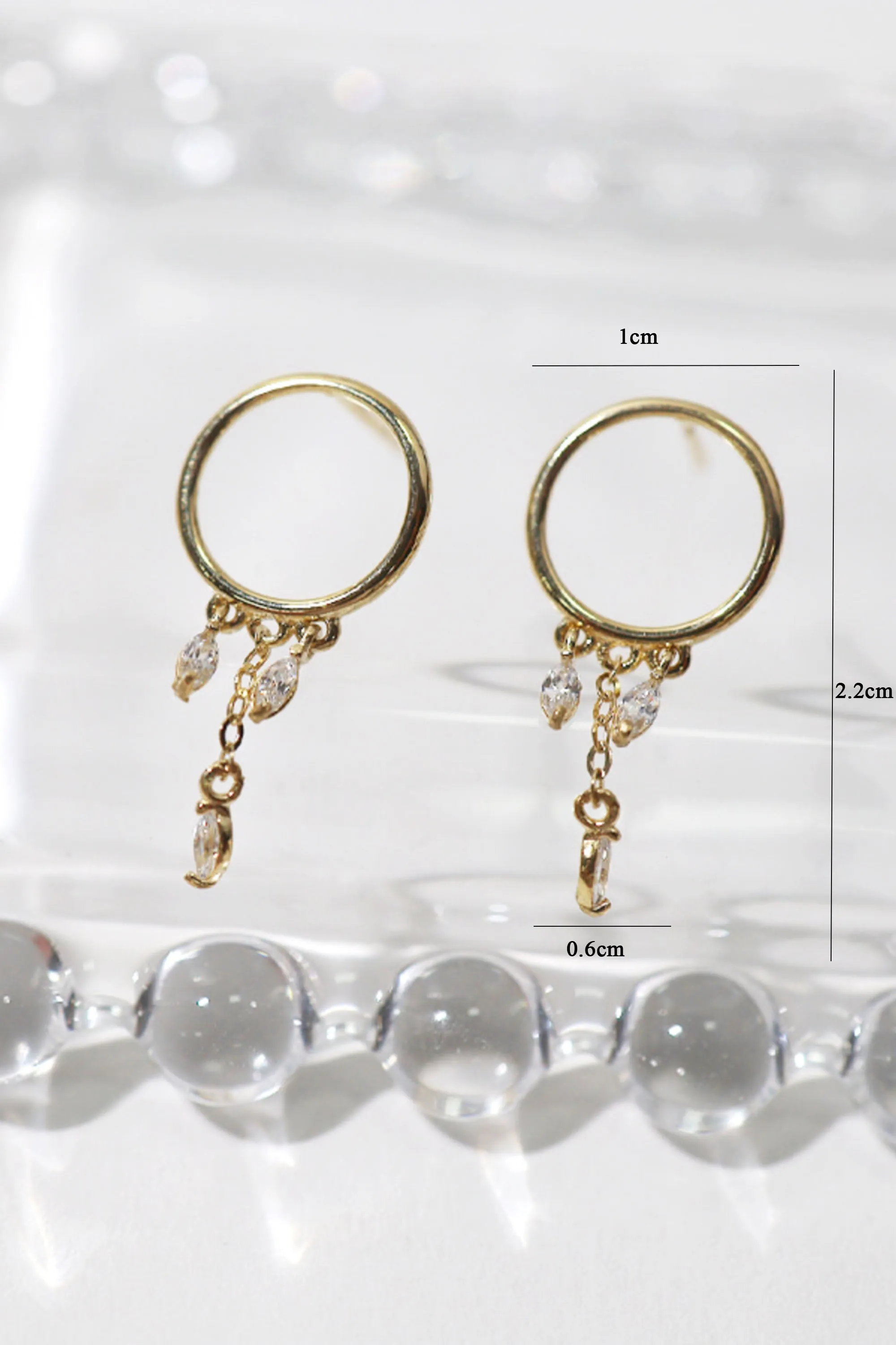14k Solid Gold Open Ring Chandelier Dangle Earring