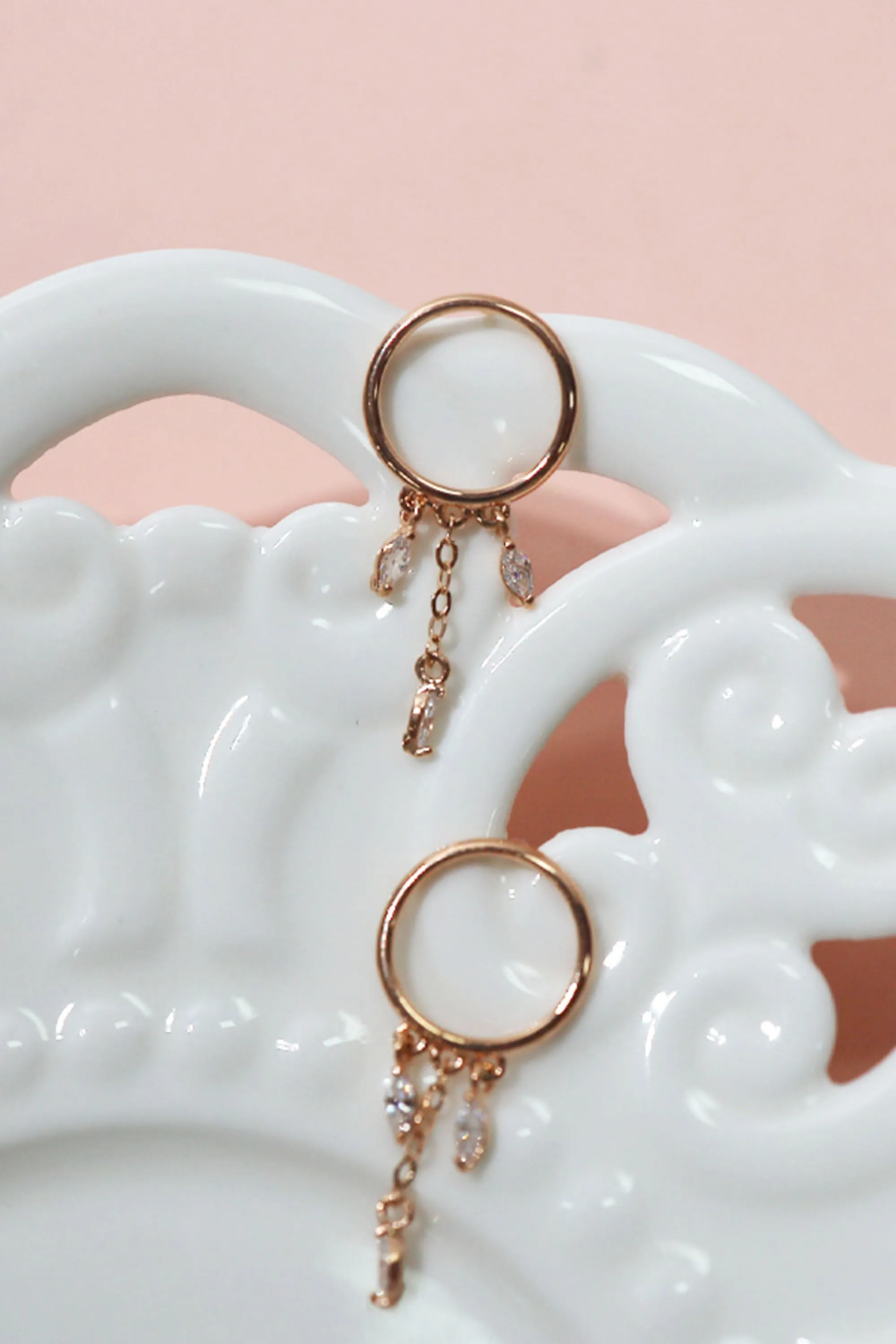 14k Solid Gold Open Ring Chandelier Dangle Earring