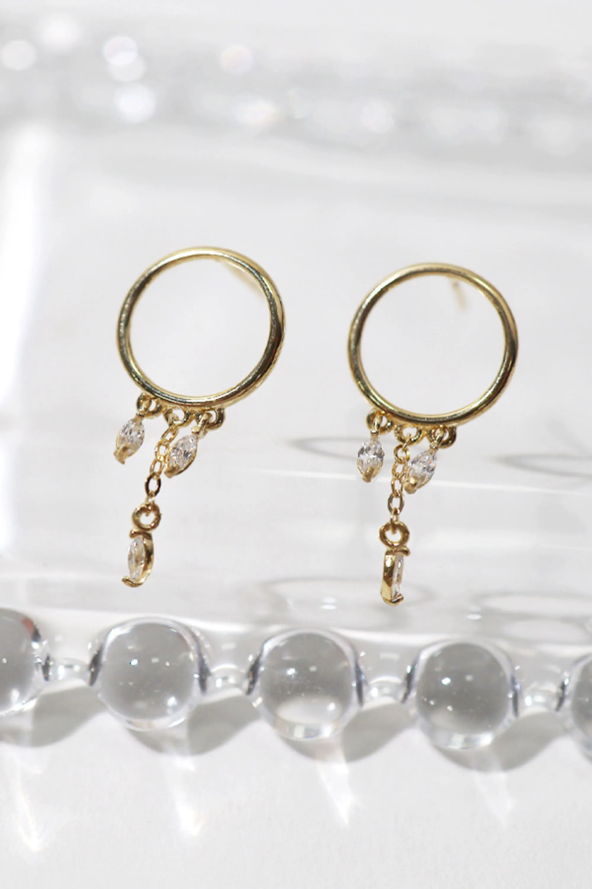 14k Solid Gold Open Ring Chandelier Dangle Earring