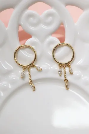 14k Solid Gold Open Ring Chandelier Dangle Earring