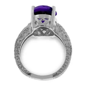 14K Solid White Gold Ring w/ Natural Oval Amethyst
