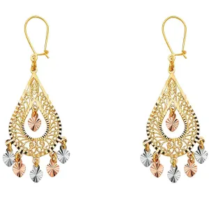 14K Tri Color Gold 17mm DC Chandelier Hanging Earrings
