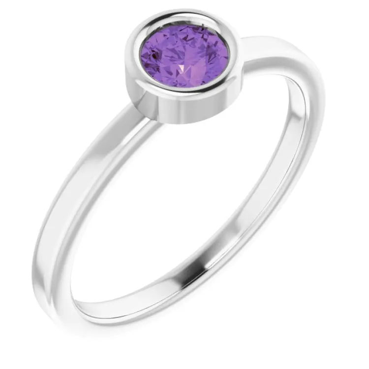 14K White 4.5 mm Natural Amethyst Ring