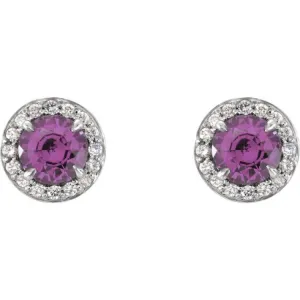 14K White 5 mm Natural Amethyst & 1/8 CTW Natural Diamond Earrings