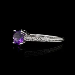 14K White Gold Estate Amethyst and Diamond Ring