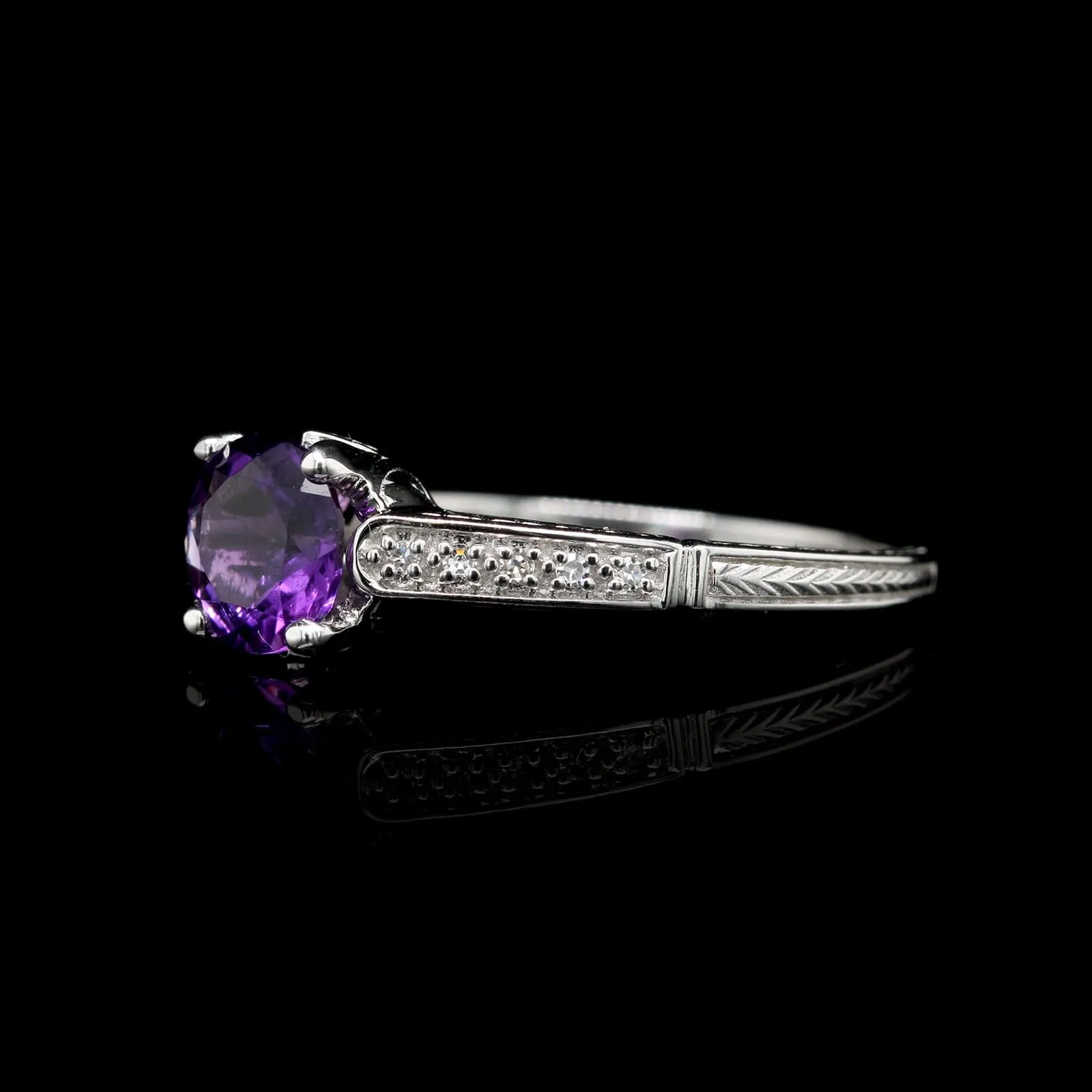 14K White Gold Estate Amethyst and Diamond Ring