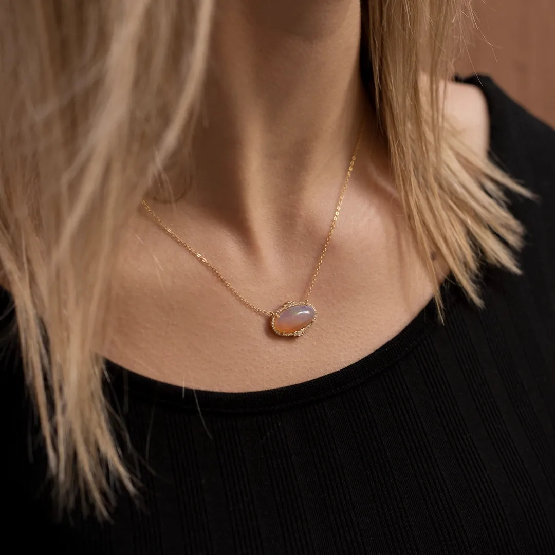 18K Gold Crystal Opal Diamond Necklace