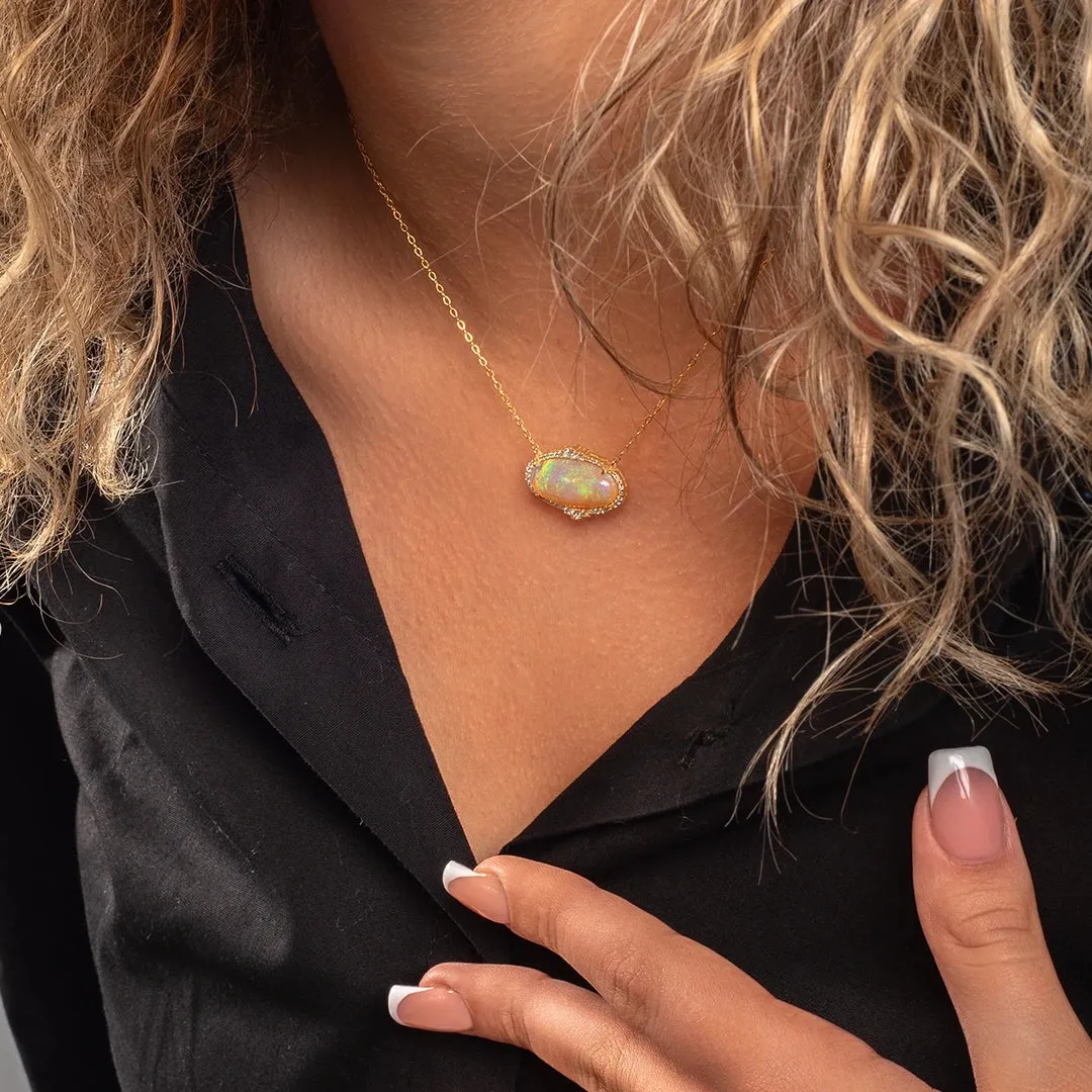 18K Gold Crystal Opal Diamond Necklace
