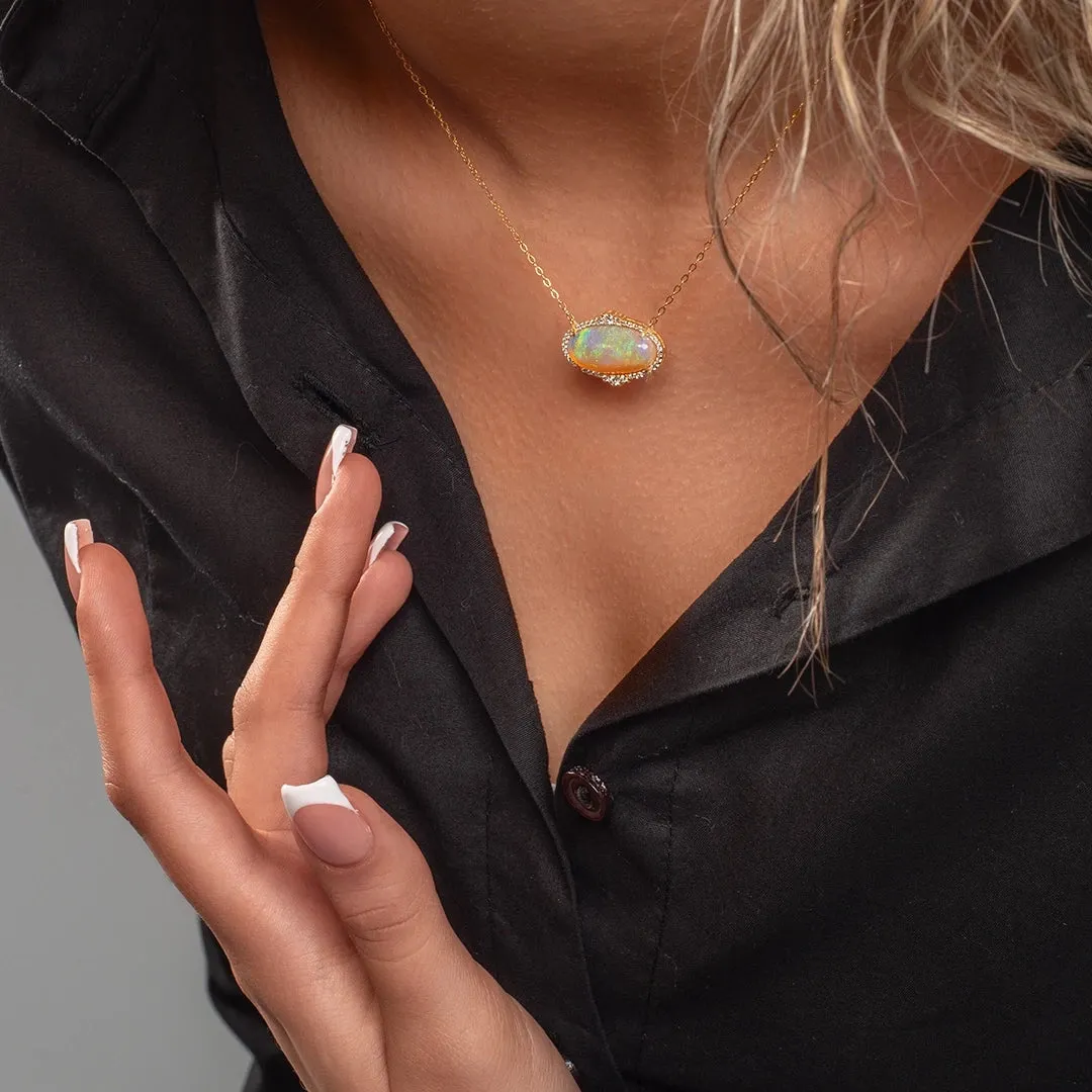 18K Gold Crystal Opal Diamond Necklace