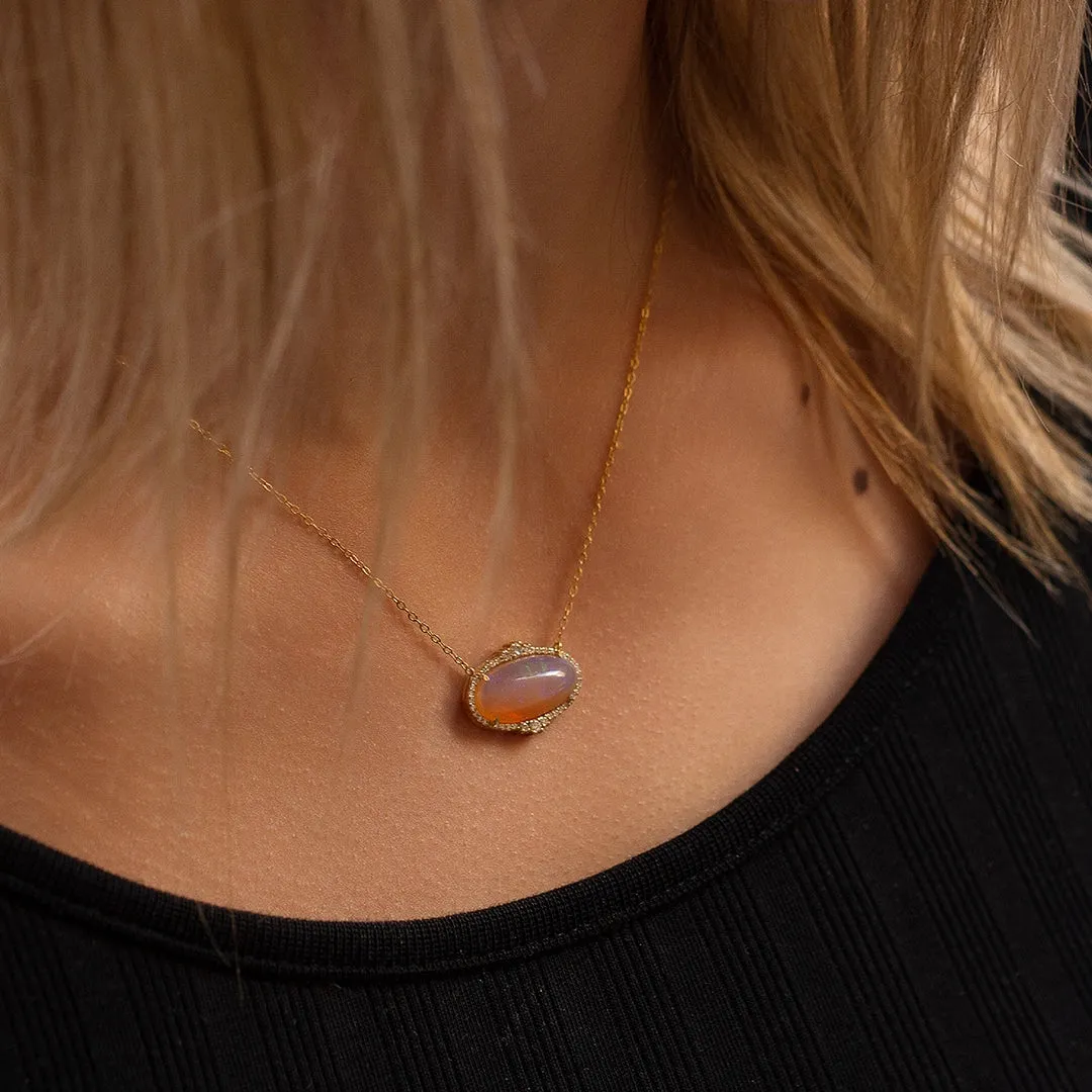 18K Gold Crystal Opal Diamond Necklace