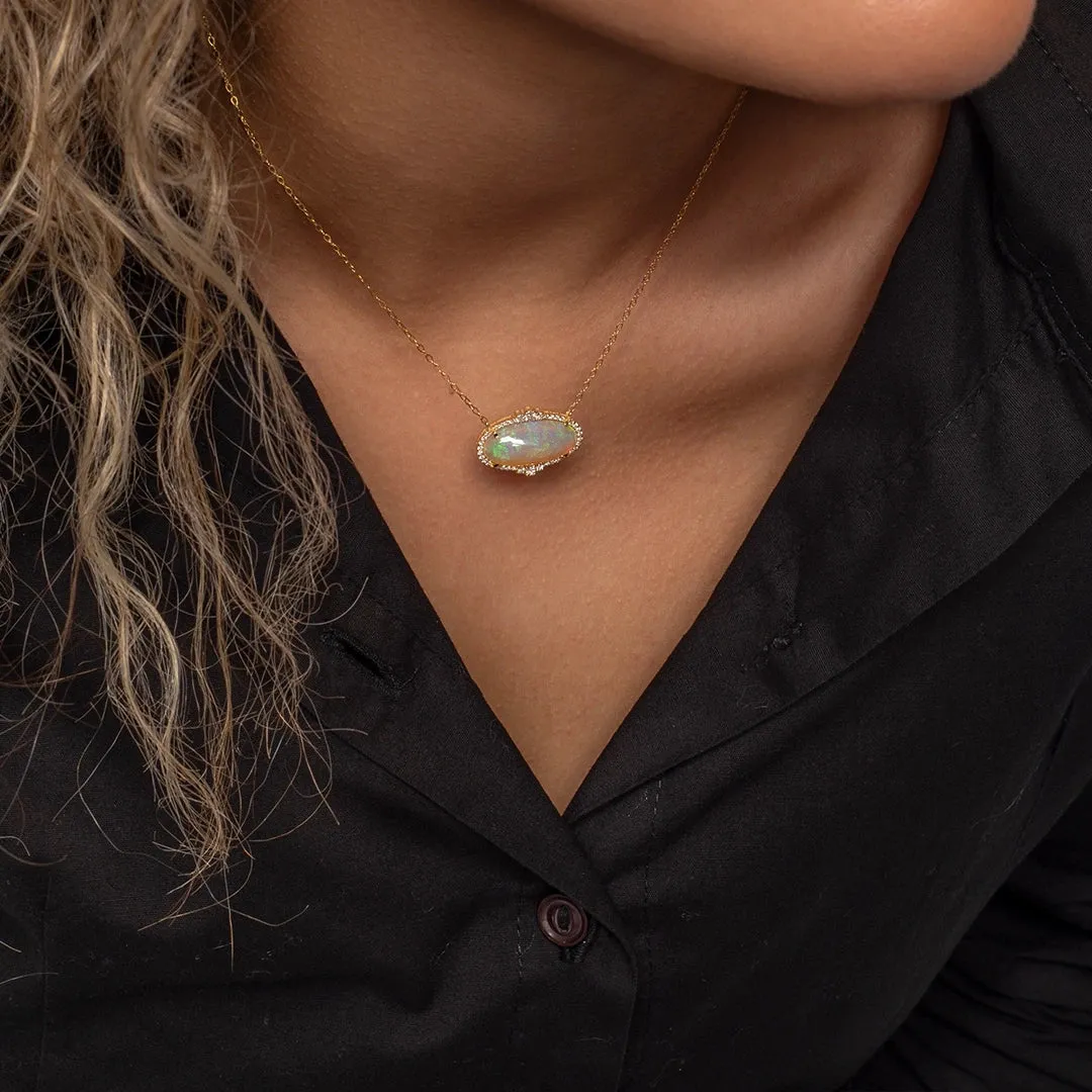 18K Gold Crystal Opal Diamond Necklace