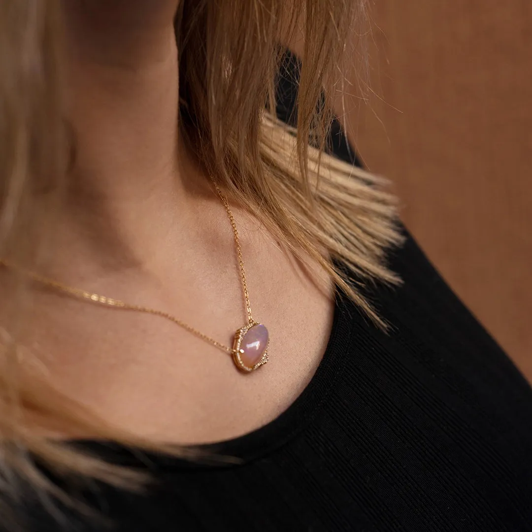 18K Gold Crystal Opal Diamond Necklace