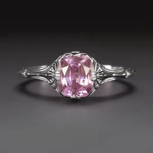 1ct PINK SAPPHIRE VINTAGE STYLE SOLITAIRE RING 14k WHITE GOLD FILIGREE NATURAL