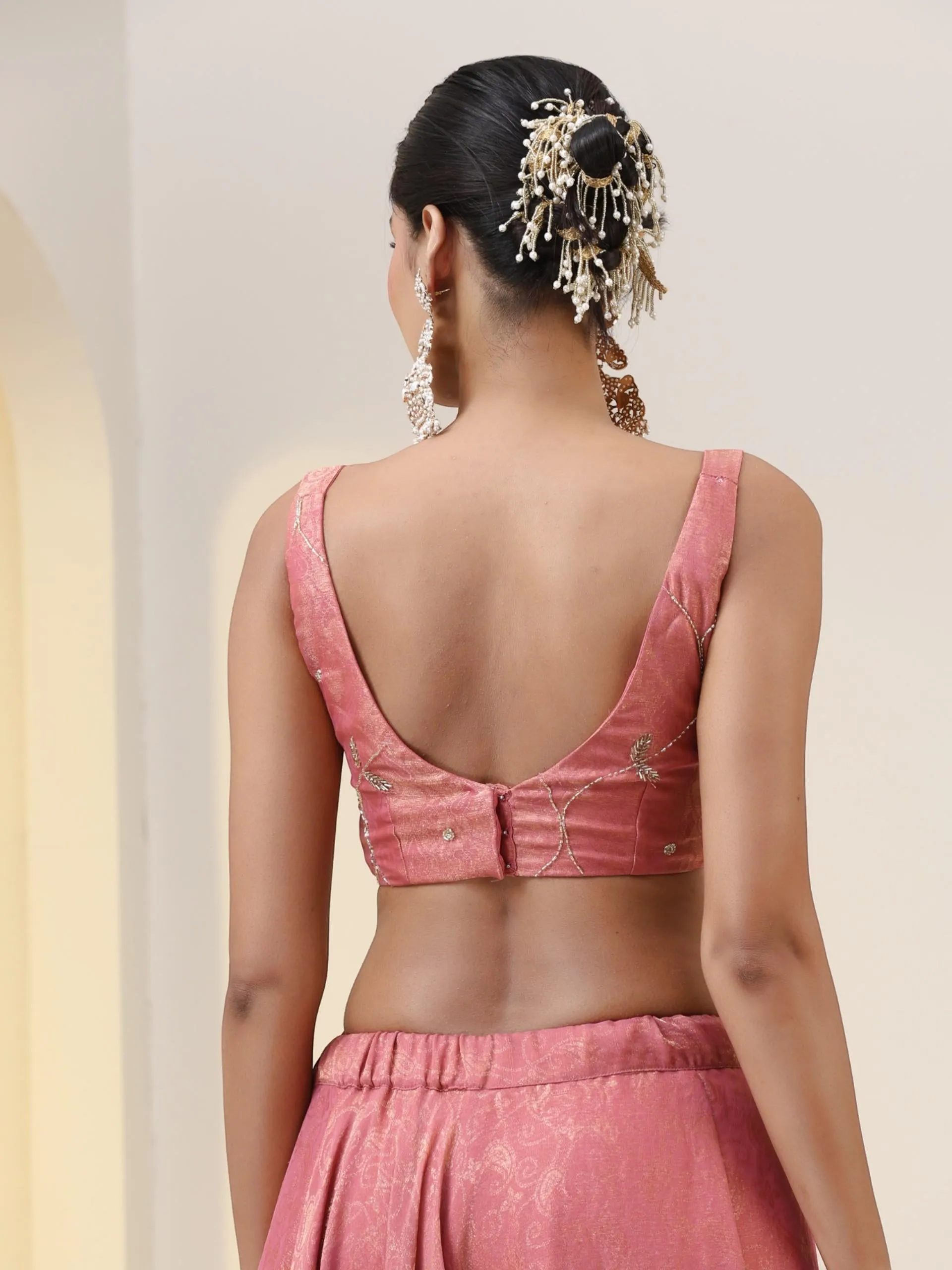 3 pc SET - Pink Paisley Sharara Lehenga with Cut Dana Embroidery on Blouse Fabric and Dupatta