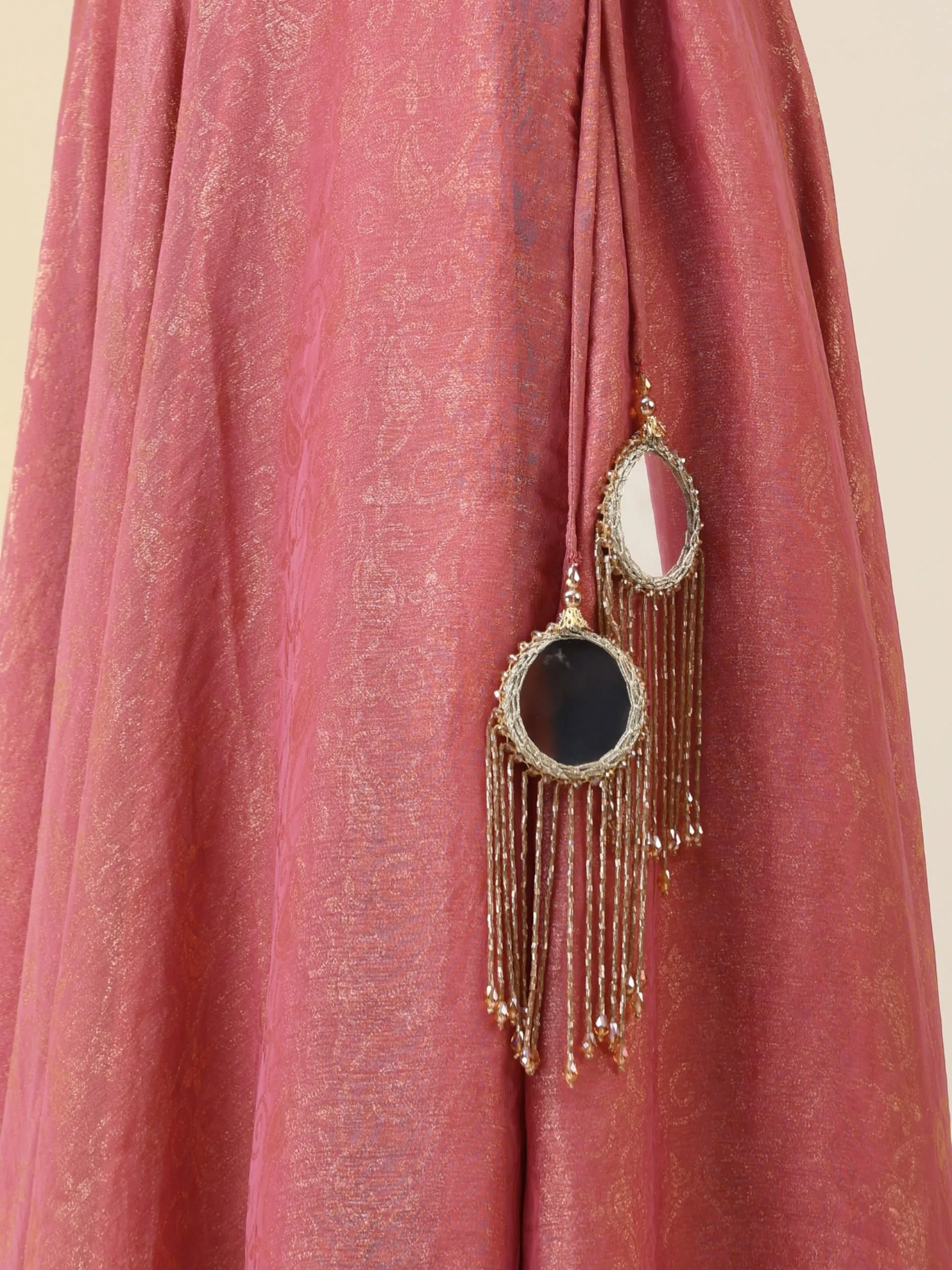 3 pc SET - Pink Paisley Sharara Lehenga with Cut Dana Embroidery on Blouse Fabric and Dupatta