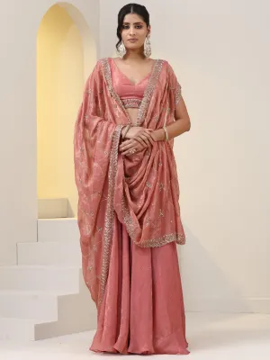 3 pc SET - Pink Paisley Sharara Lehenga with Cut Dana Embroidery on Blouse Fabric and Dupatta
