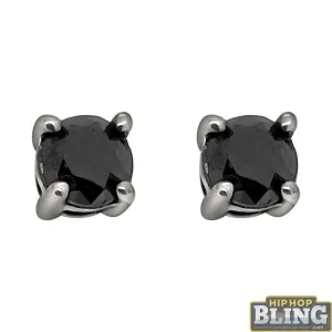 .75 Carat Black Diamond Stud Earrings .925 Sterling Silver White