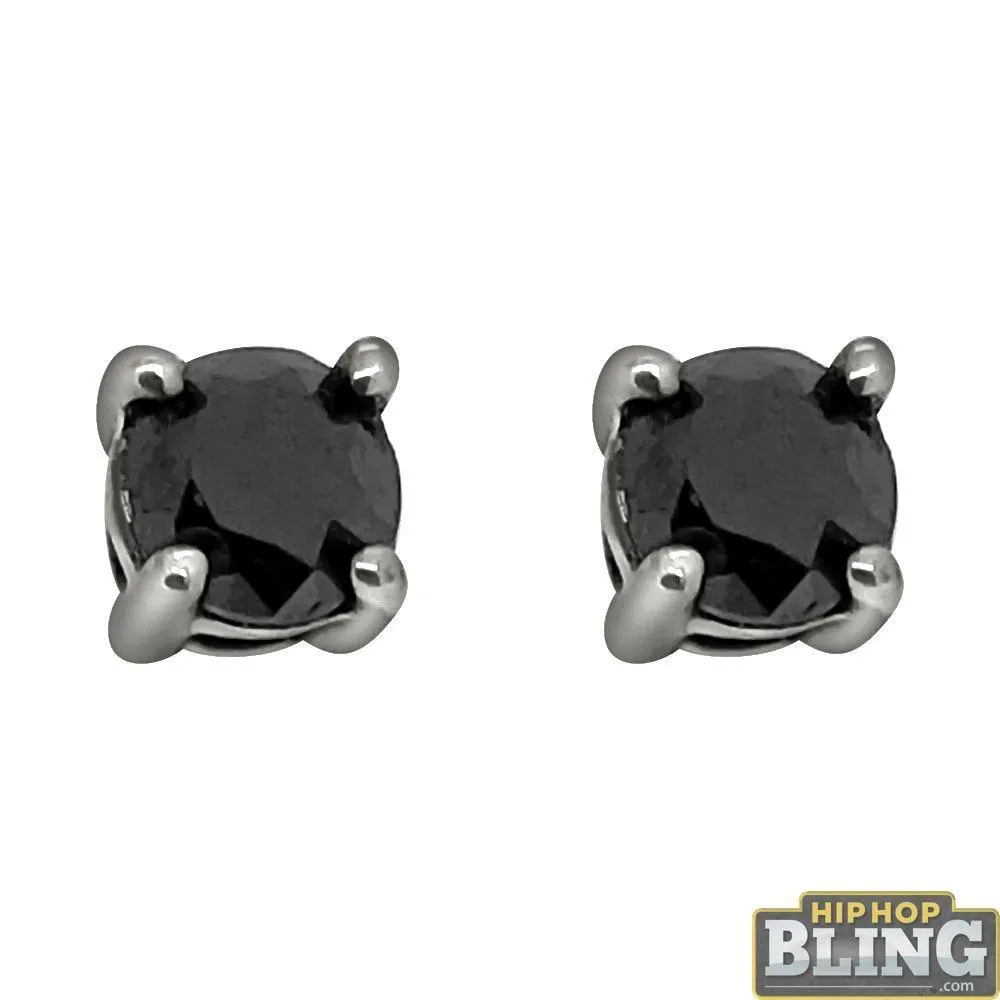 .75 Carat Black Diamond Stud Earrings .925 Sterling Silver White
