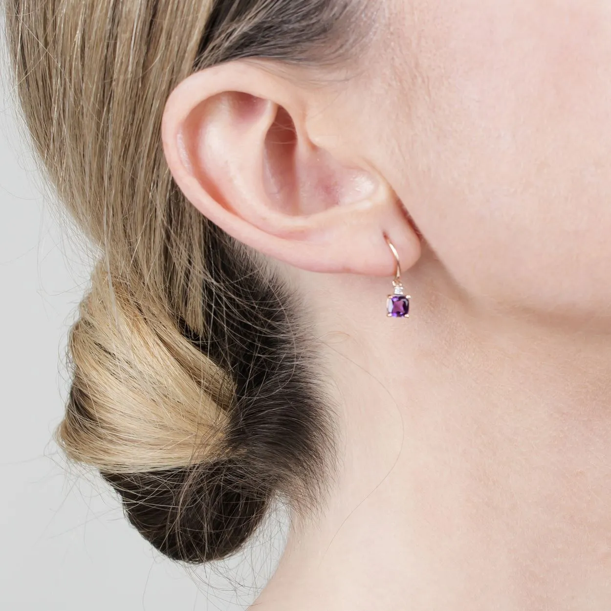 9 karat Rose Gold Amethyst & Diamant Fallen/ Lang Ohrringe