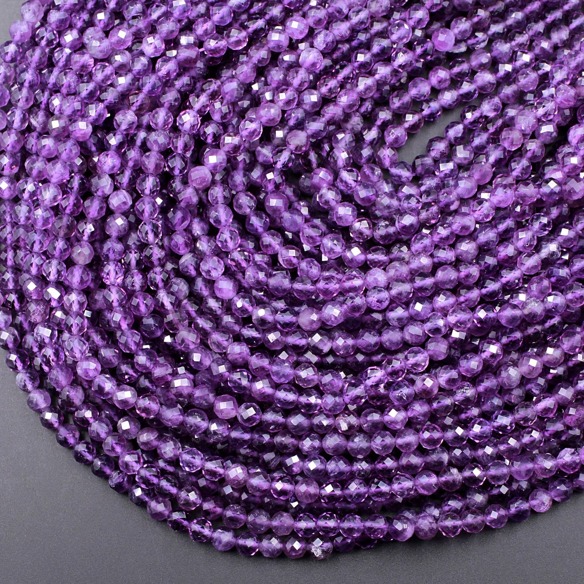 AAA Gorgeous Faceted Natural Amethyst Round Beads 2mm 3mm 4mm 5mm 6mm Micro Faceted Genuine Natural Purple Gemstone Beads 15.5" Strand