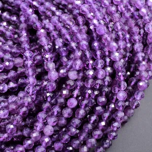 AAA Gorgeous Faceted Natural Amethyst Round Beads 2mm 3mm 4mm 5mm 6mm Micro Faceted Genuine Natural Purple Gemstone Beads 15.5" Strand