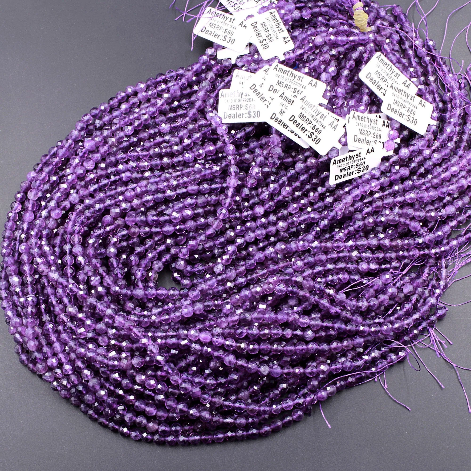 AAA Gorgeous Faceted Natural Amethyst Round Beads 2mm 3mm 4mm 5mm 6mm Micro Faceted Genuine Natural Purple Gemstone Beads 15.5" Strand