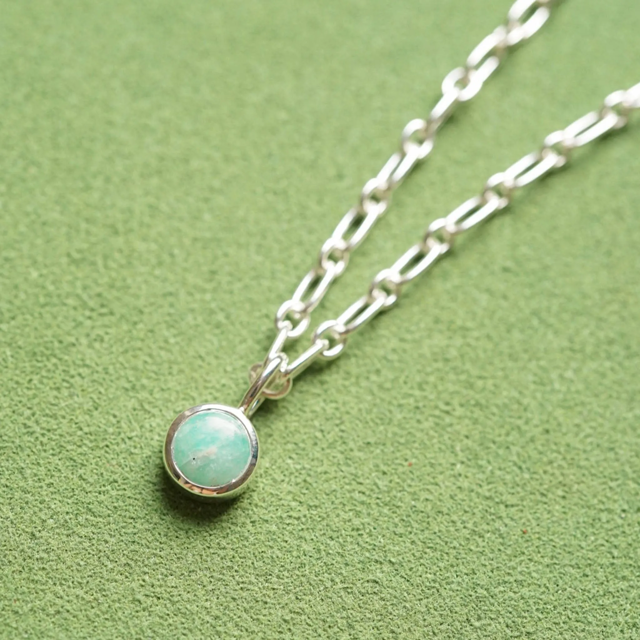 Amazonite Chunky Healing Stone Necklace Sterling Silver