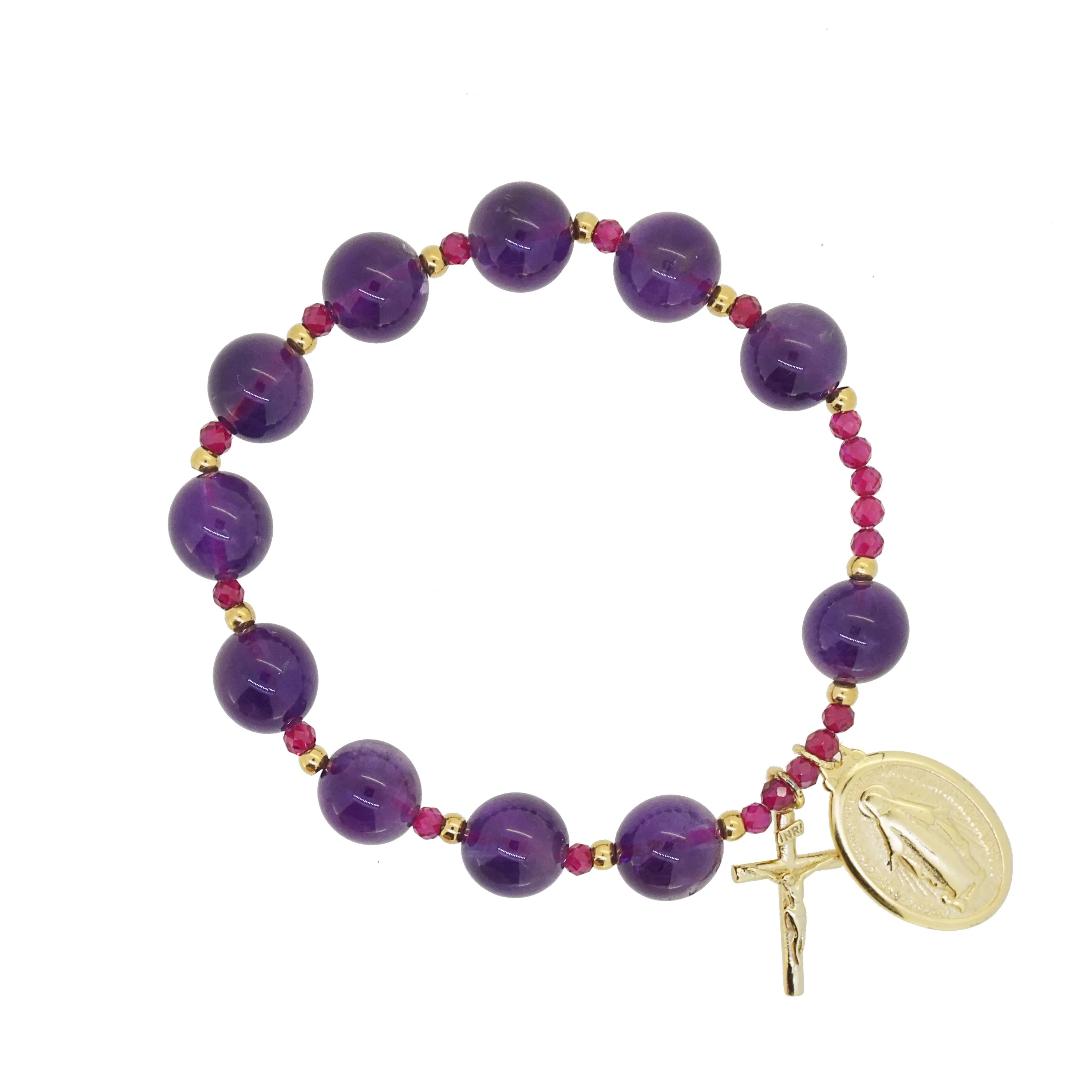 Amethyst 10mm and Gem-Grade Ruby Faceted 4mm