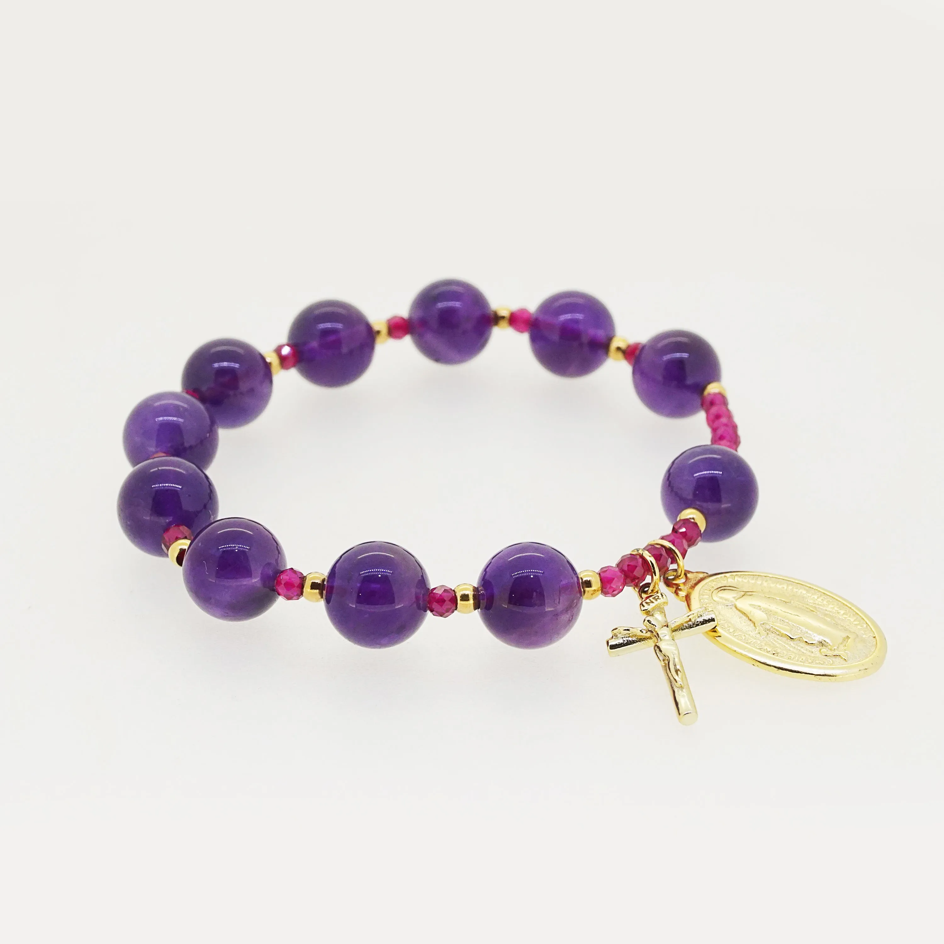 Amethyst 10mm and Gem-Grade Ruby Faceted 4mm