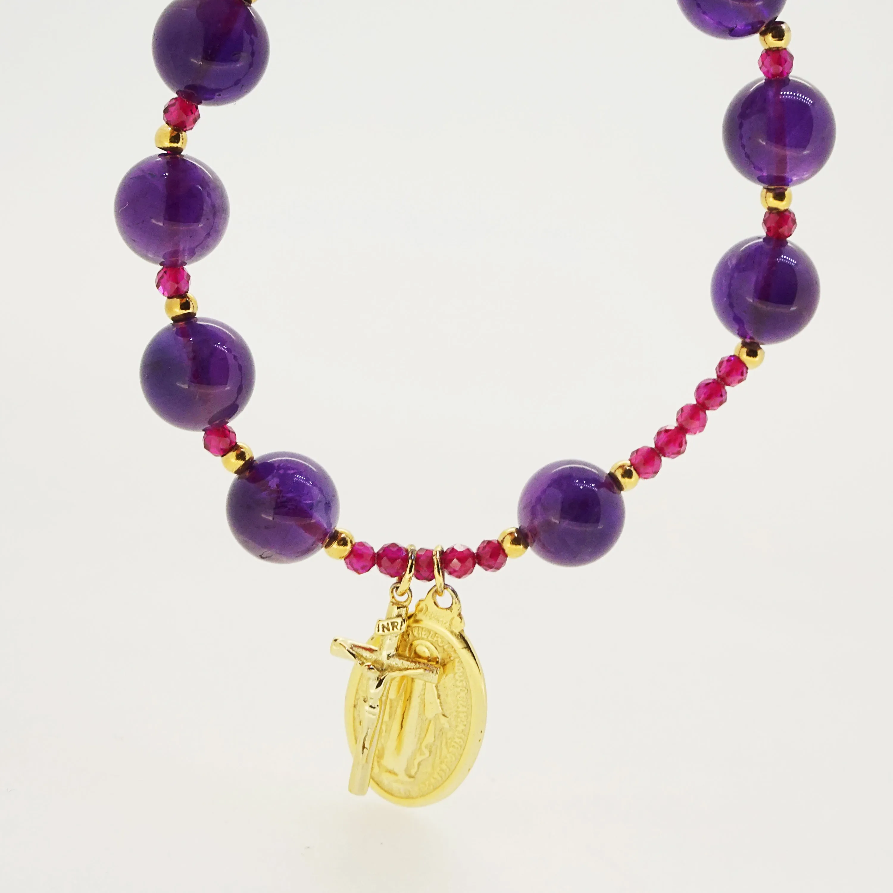 Amethyst 10mm and Gem-Grade Ruby Faceted 4mm