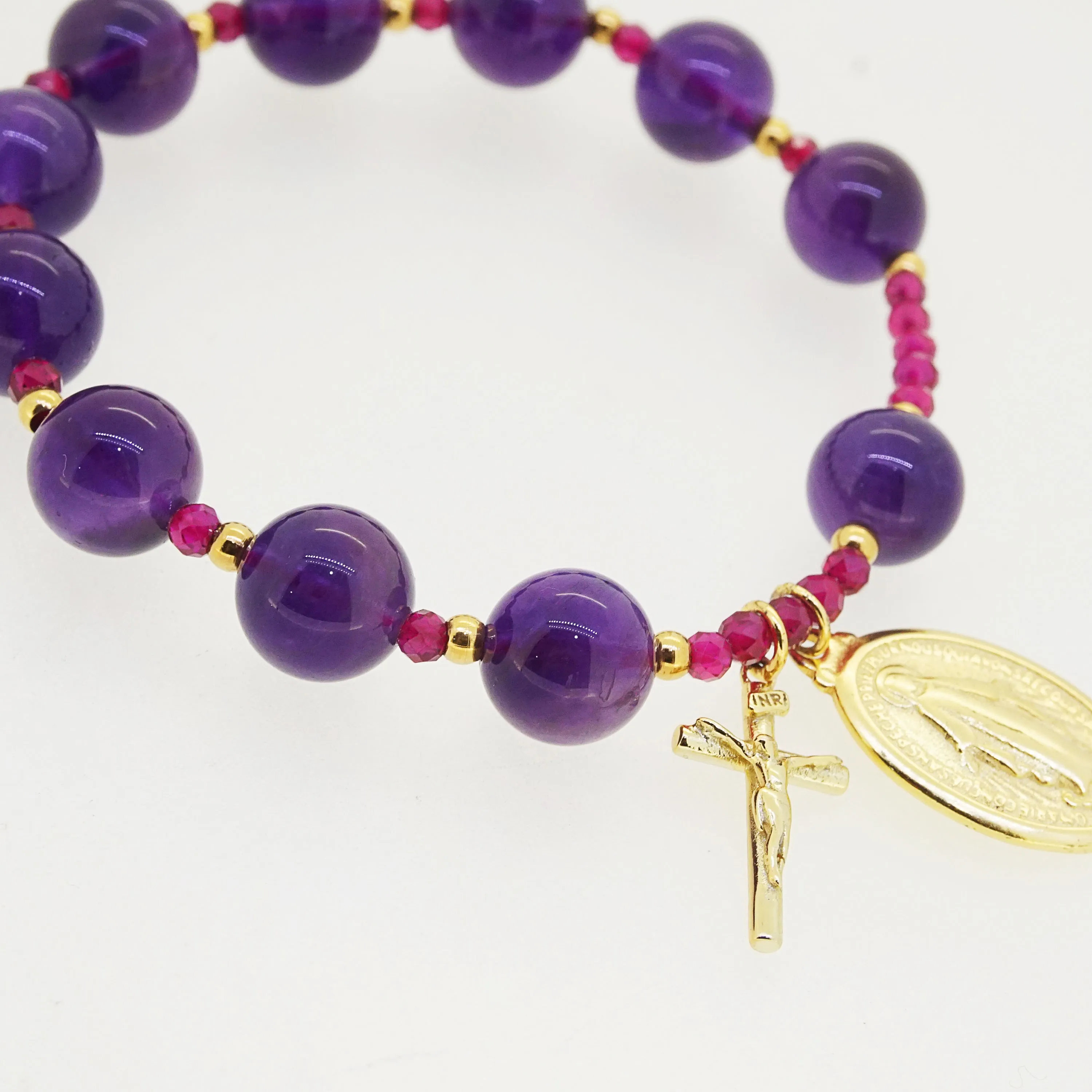 Amethyst 10mm and Gem-Grade Ruby Faceted 4mm