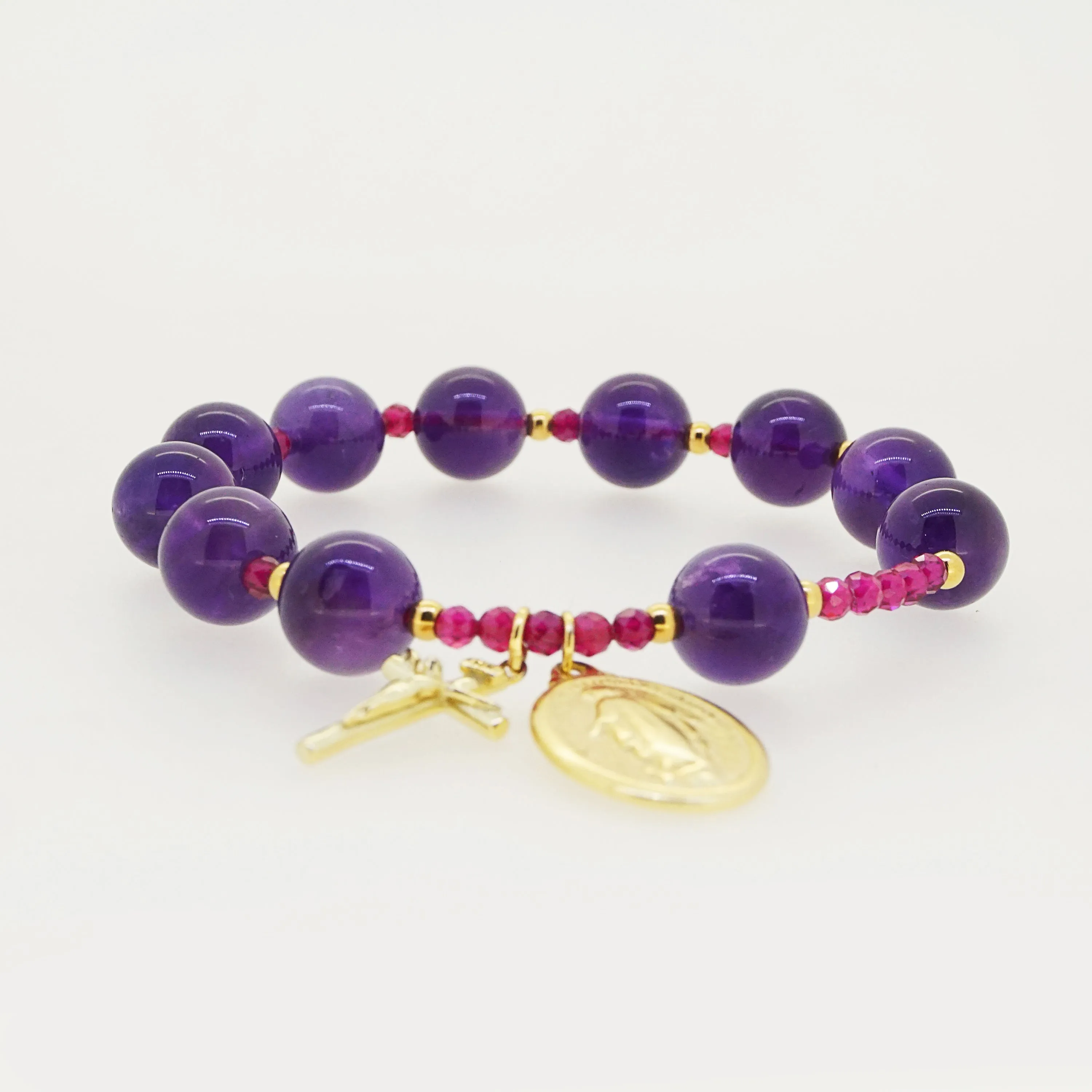 Amethyst 10mm and Gem-Grade Ruby Faceted 4mm