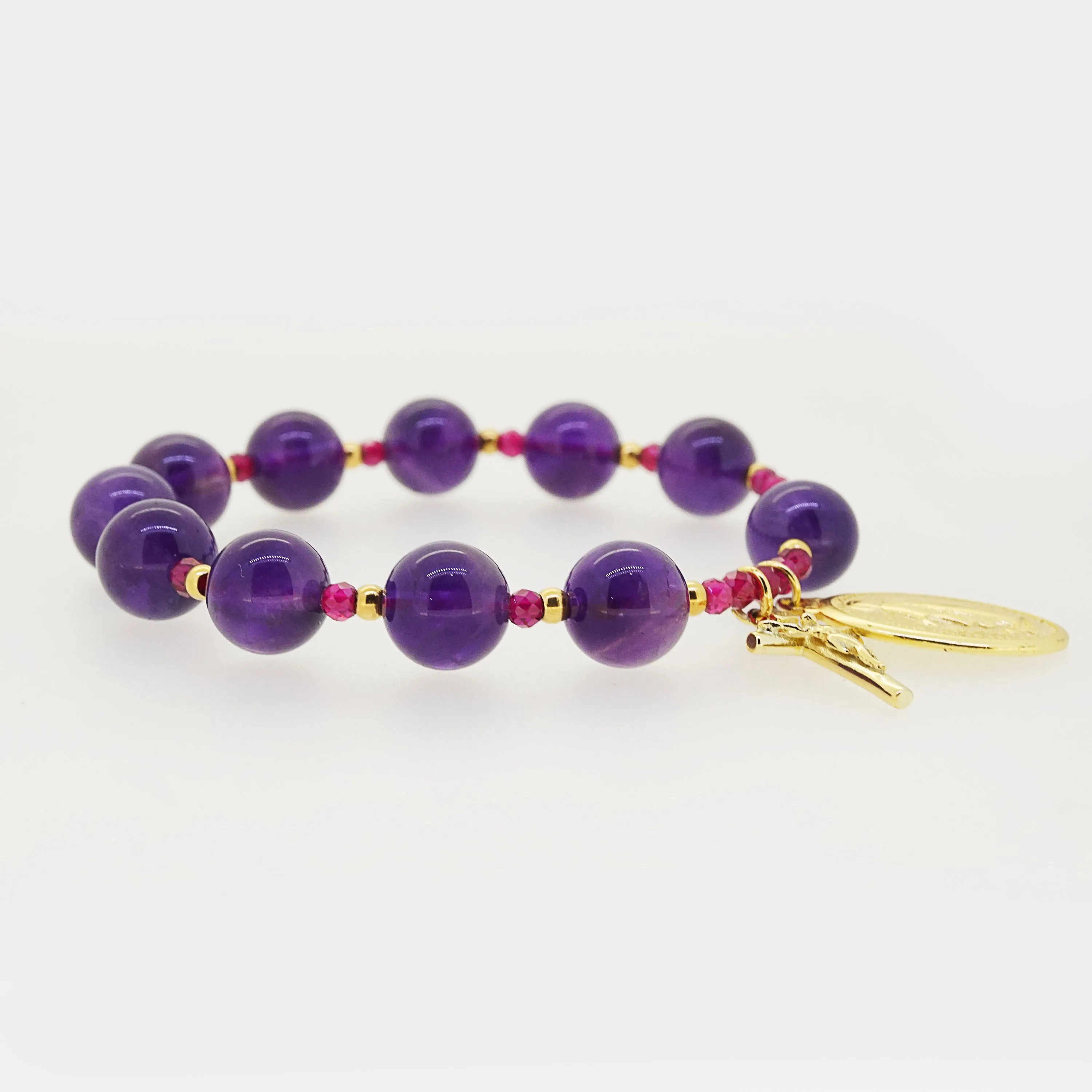 Amethyst 10mm and Gem-Grade Ruby Faceted 4mm