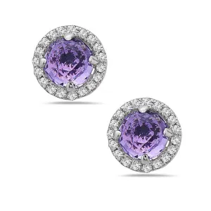 Amethyst And Diamond Halo Post Earrings
