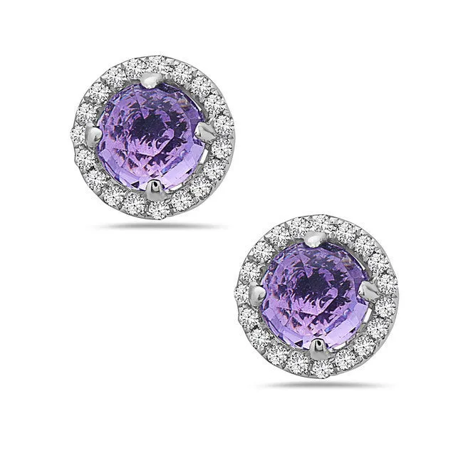 Amethyst And Diamond Halo Post Earrings