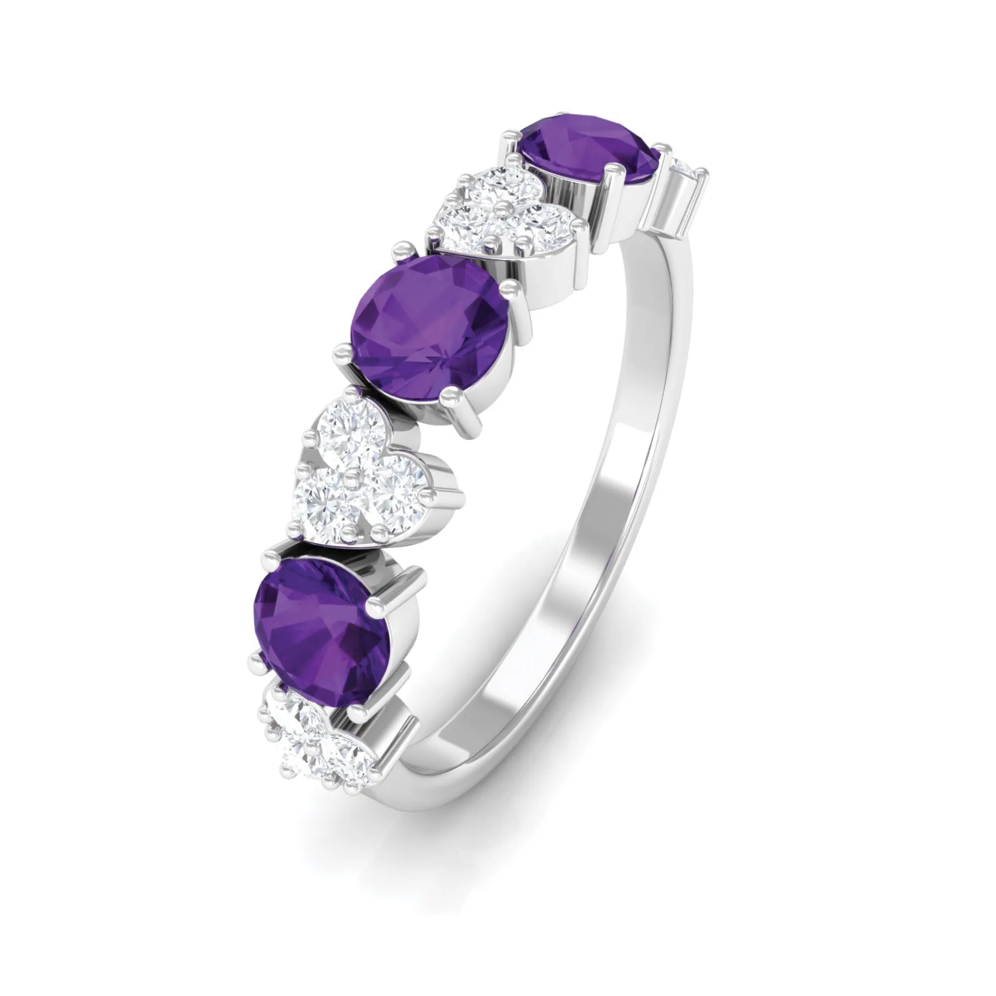 Amethyst and Diamond Heart Shape Alternate Eternity Ring