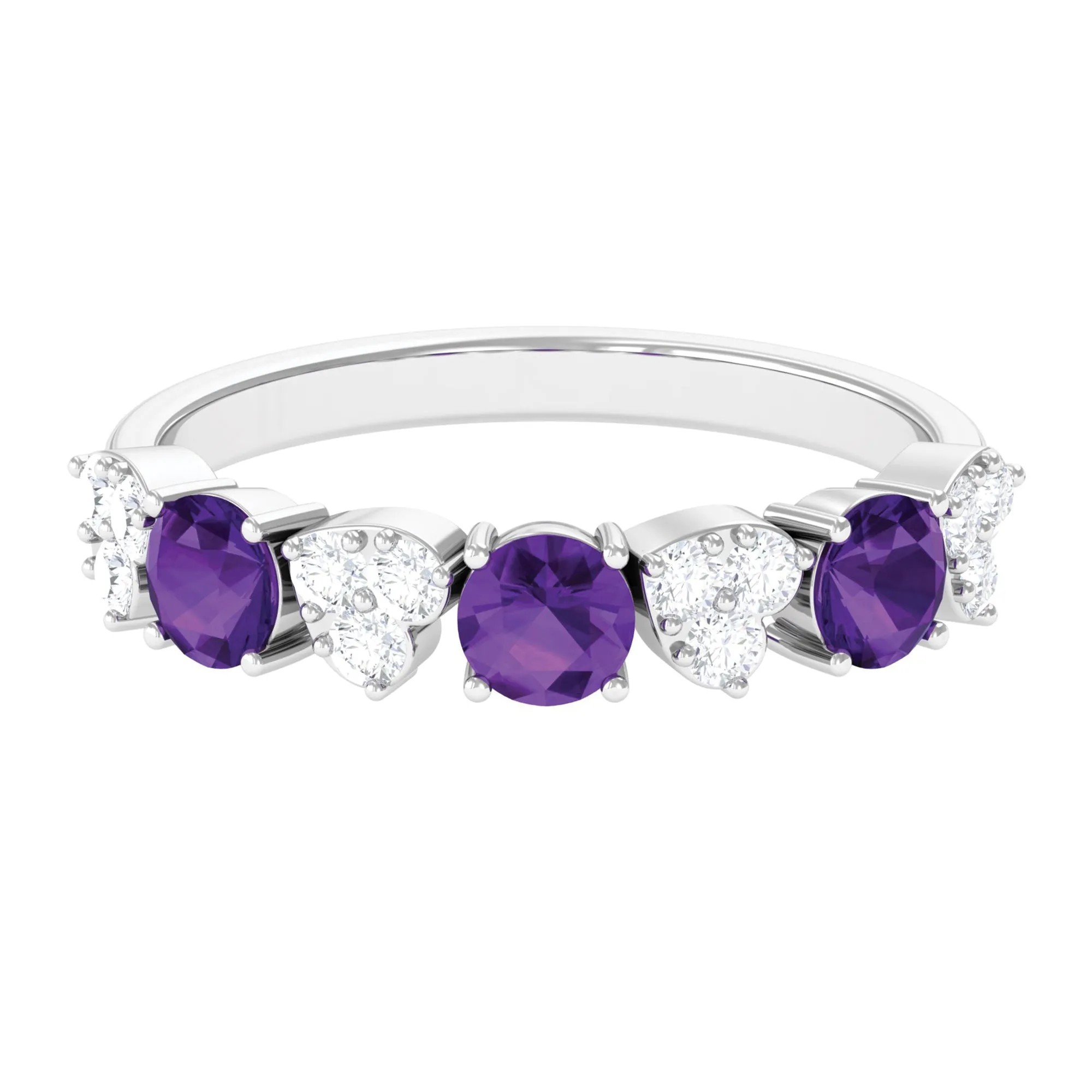Amethyst and Diamond Heart Shape Alternate Eternity Ring
