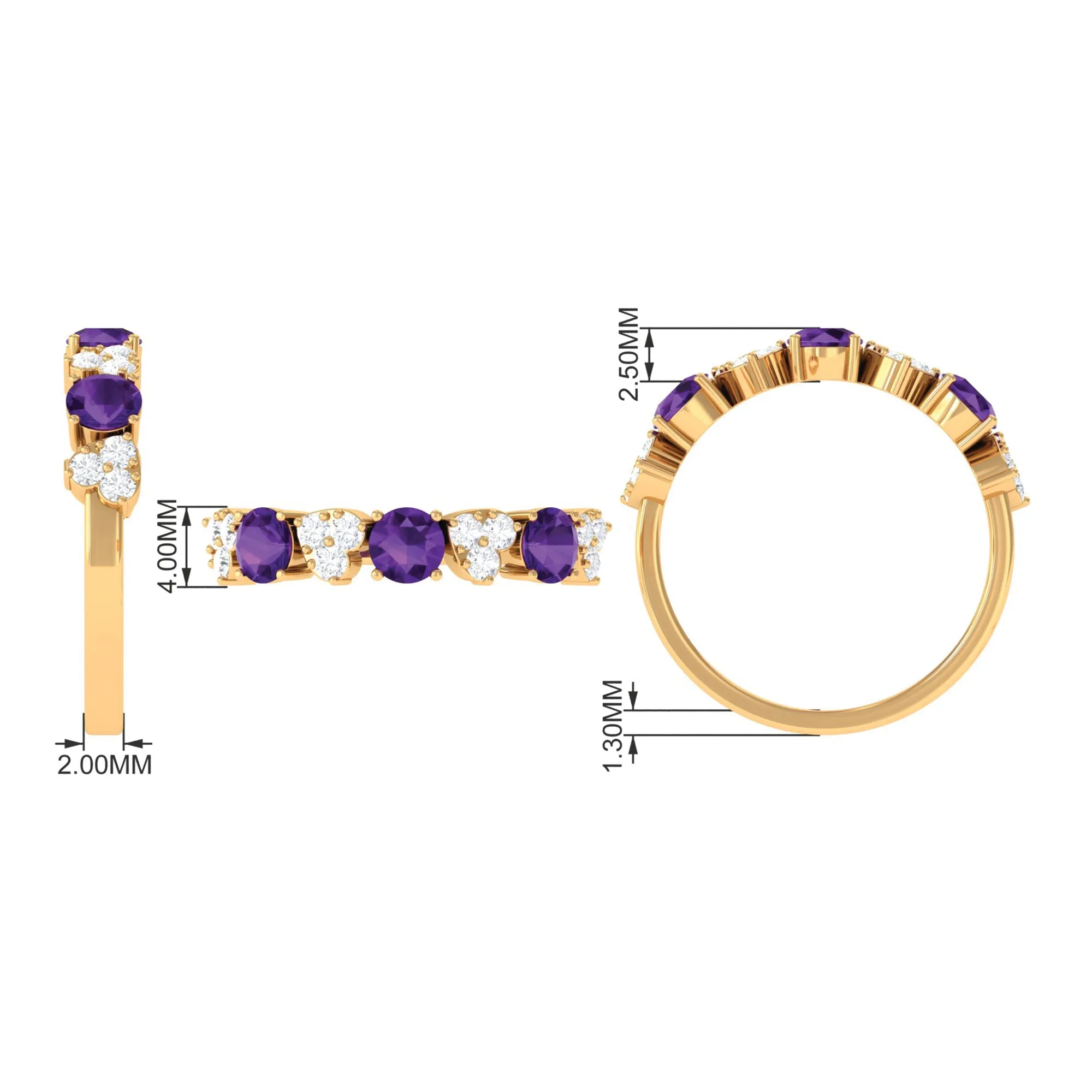 Amethyst and Diamond Heart Shape Alternate Eternity Ring